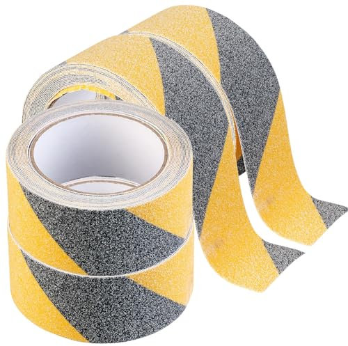 AGT Antirutsch-Tapes: 4er-Set Anti-Rutsch-Klebebänder, wasserfest, schwarz-gelb, je 5cm 10m (Antirutsch-Klebestreifen, Antirutsch-Streifen Treppe, Selbstklebende Fliesen)