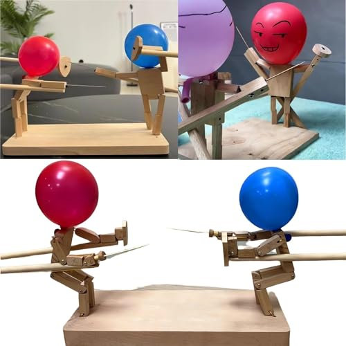 Ballon-Bambus-Mann-Schlacht, Holz-Bots-Kampfspiel für 2 Spieler, handgefertigte Holzzaunpuppen, schneller Ballonkampf, Holzkämpfer mit Ballonkopf, Partyspiele für Erwachsene für Gruppen (30 x 3 mm)