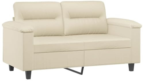 vidaXL Sofa 2-Sitzer, Loungesofa Couch mit Armlehnen Rückenkissen, Wohnzimmersofa Designsofa mit Metallgestell, Sitzmöbel Zweisitzer, Creme Kunstleder