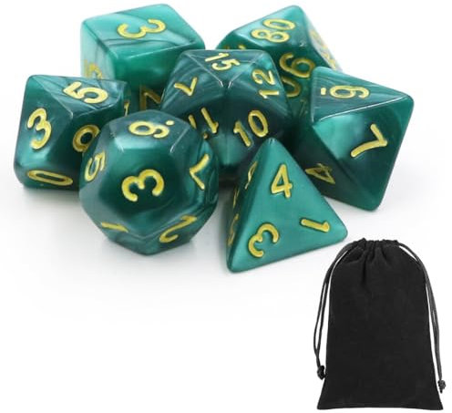 JRYXDS Würfel-Set, 7-Teilig Polyedrische Würfel, Für Dungeon And Dragons,Rollenspiele, Mit Würfelbeutel, Im Nebula-Design Mit (Dunkelgrün)