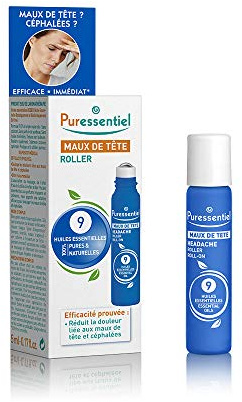 Puressentiel – Roll-On Dolor de Cabeza – Eficacia probada para aliviar el dolor – Alivio Rápido – Efecto Frío Intenso – 9 Aceites Esenciales – 5 ml