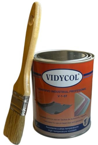 VIDYCOL Pegamento Resistente Alta Temperatura para Tapicería y Techo Coche con Brocha. Lata de 1L. Cola resistente para aplicar con brocha, super adhesivo y extra fuerte. INLCUYE UNA BROCHA