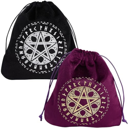 CREATCABIN Tarotväskor sammet tarotkort förvaringsväska påsar hållare set runa med dragsko stor förpackning för tarotkort kristall smycken tärning present halloween, Pentagram, 16.5x15cm, Pentagram
