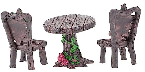 POPETPOP Miniatur Tisch Stuhl Statue Harz Möbel Für Puppenhaus Und Kleiner Garten Praktisch Langlebig Detailreich 2 Satz Mit Rundem Tisch Und Stühlen Für Selbstgemacht Dekoration Und