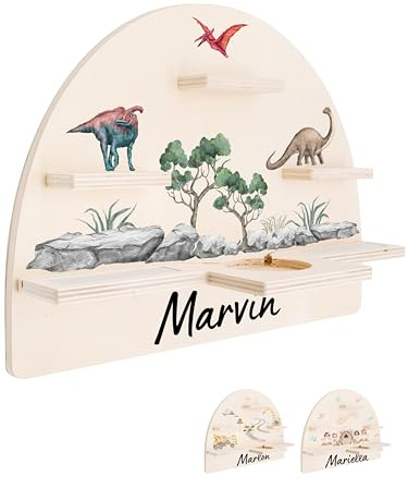Bärenfreunde personalisiertes Tonie Regal für Kinderzimmer - Magnetisches Toniebox Regal für Toniebox1 & 2 Plus Figuren mit abgerundeten Ecken & Kanten (Dinosaurier)