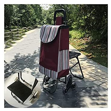 HARIPYER Trolley, zusammenklappbarer Einkaufswagen mit Sitz und 6 Rädern, tragbarer, Leichter Treppensteiger-Allzweckwagen für Lebensmittel, Wäsche, persönlicher Handwagen, Treppenwagen