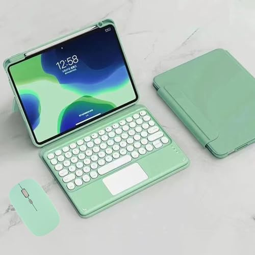 ZKAIAI Custodia per Tastiera QWERTY per iPad 6a Gen 2018/5a Gen 2017, iPad Air 2/1, iPad Pro 9.7, Tastiera Touchpad Magnetica con Mouse Bluetooth e Shell di Protezione a Rotazione a 360, Verde