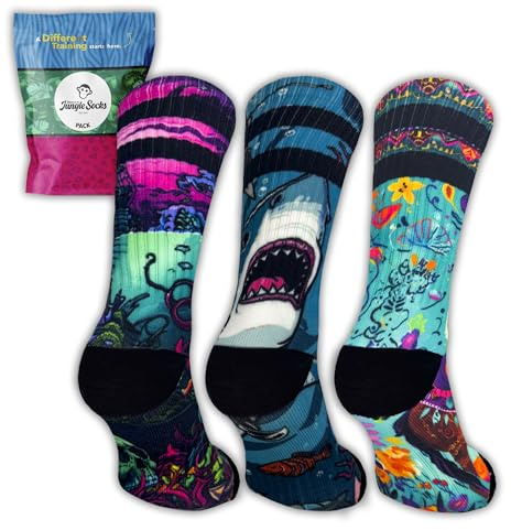 Jungle Socks Calzini Sportivi Lunghi Colorati e Divertenti per Uomo e Donna – Confezione da 3, per Cross Training, Ciclismo, Corsa, Palestra. Progettato in Europa.