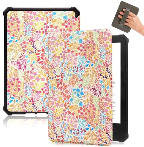 Fancity Étui Compatible avec Kindle 11e Génération 2022 2024 6 Pouces | Cuir PU TPU Souple avec Dragonne, Veille/Réveil Intelligente pour Kindle 11e Génération 6 pouces 2022-2024, Pink Garden