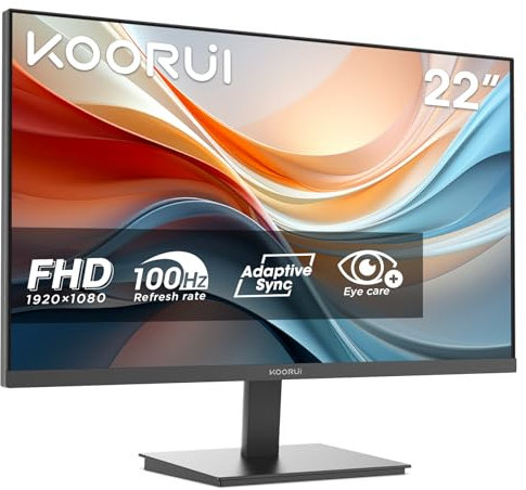 KOORUI E2212F 21.45 Pouces Ecran PC, FHD 1920 x 1080 100Hz Moniteur, Adaptive Sync HDMI 1.4, Eye Care, inclinable de -5° à 15°, VESA 100 x 100mm