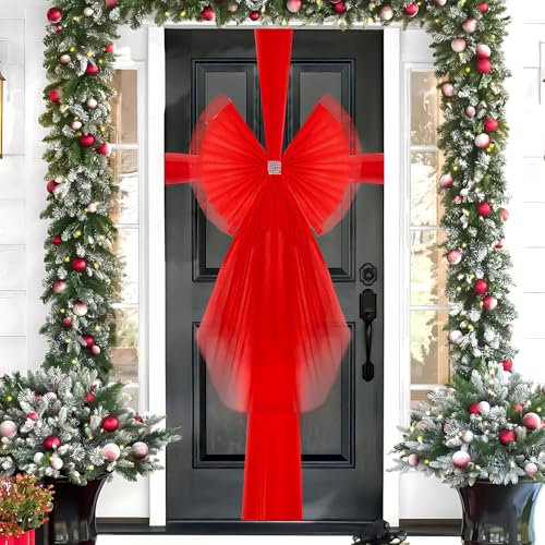 Miioto Fiocchi Albero Natale, Fiocco Natalizio per Porta, Decorazioni Natale Porta Ingresso, Fiocco Velluto per Decorare Alberi di Natale Interni ed Esterni, Porte e Finestre, 60 cm X 80 cm