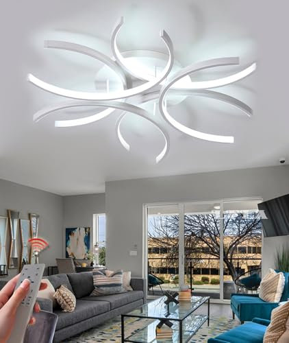 Modern LED Deckenleuchte Dimmbar Wohnzimmerlampe Weiß Blumenform Design Deckenlampe mit Memory Funktion Schlafzimmerlamp Groß Deckenbeleuchtung mit Fernbedienung 3000-6000K Energiesparlampe 100cm/120W