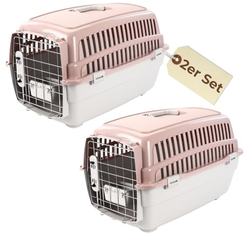 2er Set Transportbox IATA-konform Flugbox Flugzeug Hundebox Hunde Transportbox Katze Groß für 2 Tiertransportbox Katzentransportbox Gr. M