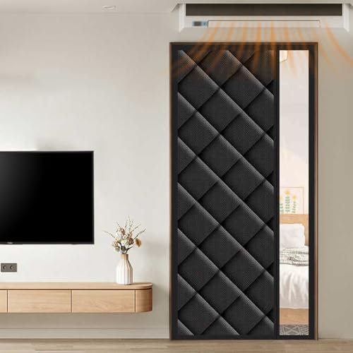 Magnetischer isolierender Türschutz mit seitlichem Öffnungsfenster, winddicht, Thermovorhang für Türen, transparent, schwarz, Türschutz, 90 x 195 cm