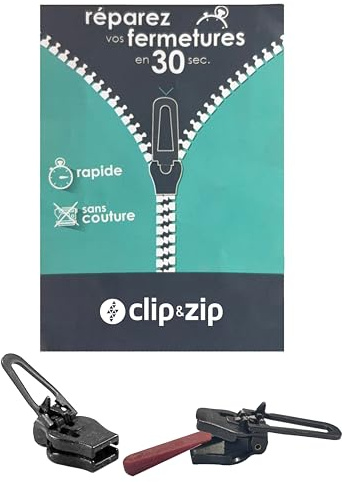 Curseur de réparation fermeture zip en métal - Clip&Zip (Noir, XS)