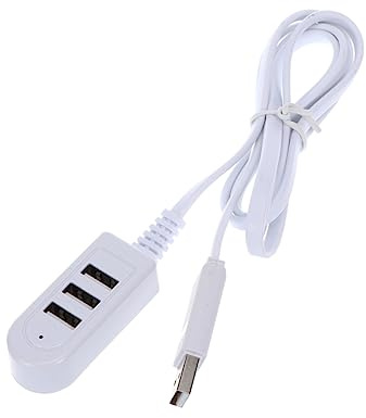 Hub Multipuerto 3 USB Blanco Cable de Extensión de 1, 2m y Carga Offline | Mini Compacto de Plástico, Concentrador USB Varios Puertos para Pc y Viaje, Cargador USB Múltiple 3A