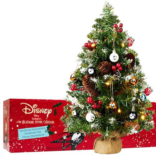 Nightmare Before Christmas Sapin de Noel avec 12 Boules, Mini Sapin Artificiel 50cm, Guirlande LED Blanc et Extrémités Givrées, Décoration de Noël (Multi TNBC)