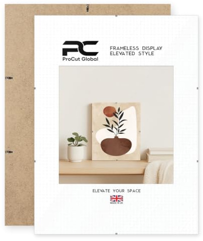 Procut Global 40x30cm Frameless Clip Picture Frames For Photos | Shatter-Resistant Perspex Front With MDF Backing & Metal Clips For Wall Art Display Of Posters, Prints, Document & Home Decor