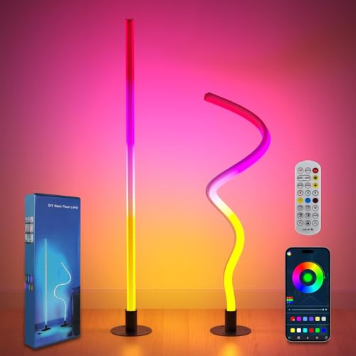 Corner Floor Lamp 2 Pack, LED Corner Lamp with 1300lm Smart Modern Floor Light with Music Sync, 16 Million Colors, Timer and DIY Shape with APP & Remote Control for Living Room, Bedroom, Gaming Room