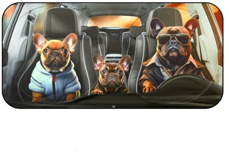 Djowyh Pare-Soleil pour Pare-Brise de Voiture, Motif Chien - Pare-Soleil - Ventouse - Isolation Thermique - Film de Protection Solaire pour Camping-Car, Camion, fenêtre de véhicule - Temps Chaud