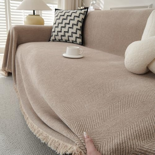 TAOTAOGO Chenille Large Sofa Throw for 1-4 Seater Sofas Camel 180x300