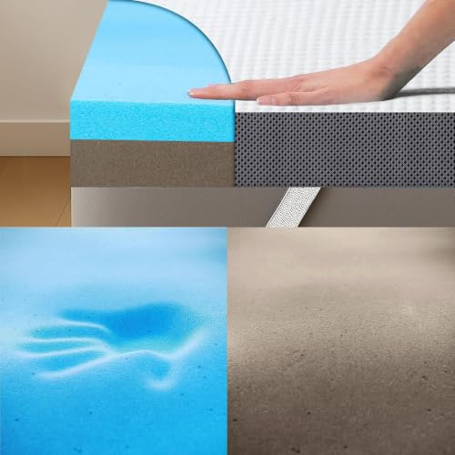 MKS Surmatelas de luxe en mousse gel 100 x 200 cm - 2 en 1 H3/H4 avec confort 5 couches - Antidérapant et respirant - Surmatelas ergonomique pour dormir sur le côté, le dos et le ventre