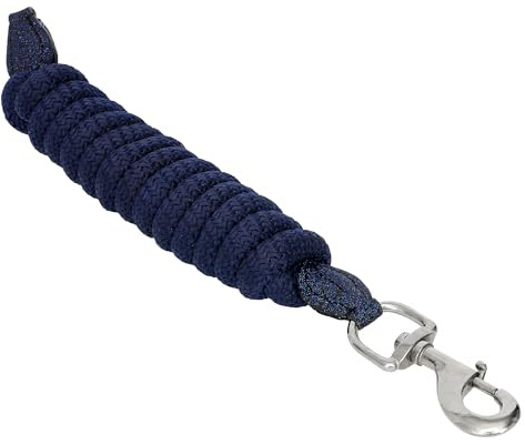 Start Führstrick Pferd 2 m - Sicherheit & Komfort - Panikhaken für Notfälle, weiches robust geflochtenes Material & eleganter Anbindestrick Glanz (Dunkelblau, Karabinerhaken)
