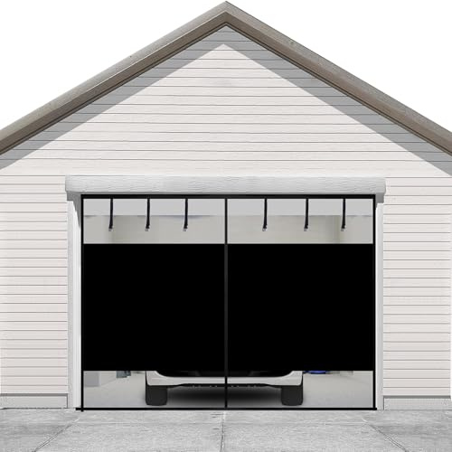 8x8 Ft Privacy Garage Door Screen for 1-Car Garage, Heavy Duty Magnetic Screen Door with Strong Magnets and Strapping Tapes, Hands-Free Mesh for Patio and Porch, Black