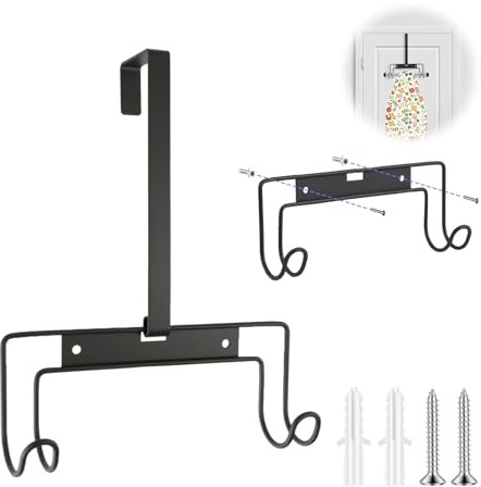 Gainsten Ironing Board Hanger Over Door/Wall Mount Hanger with Removable Hooks Strong Metal Caddy Storage Holder Bracket for Hotel Laundry Room Organize Small and Large Iron Board Black