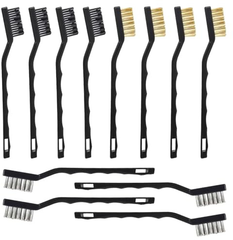 12 PCS Wire Brush Set, Stainless Steel Brass Nylon Bristle Cleaning Brushes, Multipurpose Rust Dust Remover for Stove Sink Masonry Surface Cleaning