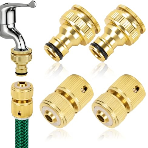 2 paires de 1/2 pouce et 3/4 pouce - Connecteur rapide pour tuyau d'arrosage - adaptateur robinet jardin rapide universel - Ensemble de buses pour tuyau d'arrosage de jardin - Kit de