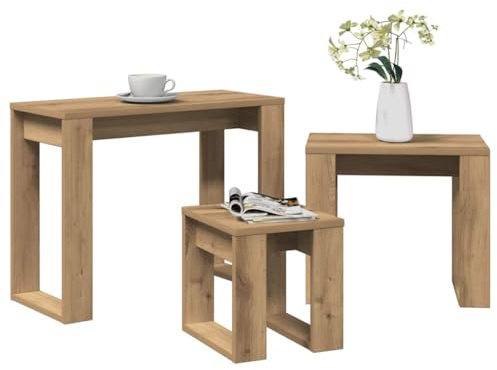 PHGTYUK Satztische 3 STK. Artisan-Eiche Holzwerkstoff Satztische Stück für Wohnzimmer und Büro als Beistelltisch oder Couchtisch mit glatter Oberfläche