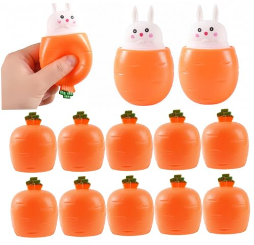 12 Stück Squish-Spielzeug, Karotten-Kaninchen, sensorisches Zappelspielzeug zum Stressabbau, lustiges Quetschspielzeug für Erwachsene und Kinder, Stressbälle