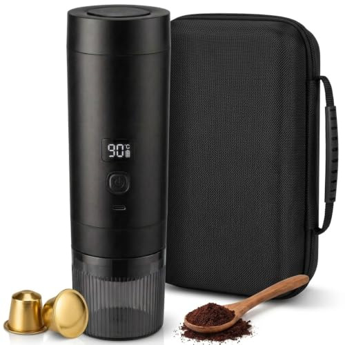 Kit Cafetera Portátil 3 en 1 – Maquina de Espresso 20 Bares Compatible con Cápsulas Nespresso, Dolce Gusto y Café Molido – Cafetera Capsulas Recargable USB-C 7800 mAh de Calentamiento Rápido