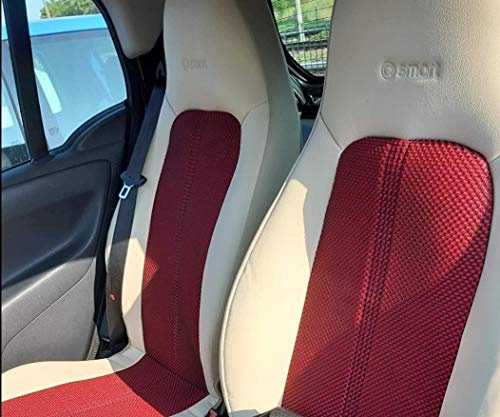 TOPCAR ATHENS | Zwei Autositzbezüge aus synthetischem und Kunstleder | 100% Passgenau, Kompatibel mit SMART FORTWO 2007-2014 999cc (451) | Sitzbezügesets | Farben Zucker (Hellbeige) und Rot