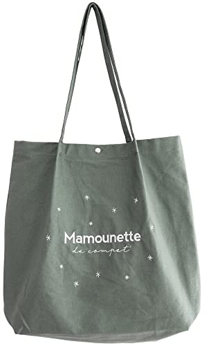 Manahia - Tote bag brodé Mamounette de compet' - Cadeau Fête des mères | Sac cabas shopping 100% coton vert pastel avec poche - Broderie - Idée cadeau personnalisé pour anniversaire & Noël Maman