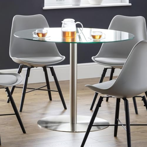 Julian Bowen Mesa de comedor Milan, acero/cristal | Mesa de cocina contemporánea para comedor, 100 cm de ancho, capacidad para 4 personas