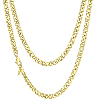 Richsteel Cadena Oro Hombre Men Necklace Cubana Hip Hop Collar Eslabon 3mm Ancho 46cm Largo, Caja de Regalo