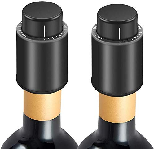 2 Stück Flaschenverschluss für Champagner/Wein – Champagner-Stopper Vakuum mit Datumsmarkierung, wiederverwendbare Flaschenverschluss, Weinkonservierer, Pumpe, Vakuumflaschenkorken
