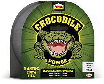 Pattex Crocodile Power Cinta, Gris, 1x20m, cinta americana fuerte de doble grosor, cinta adhesiva con fuerte poder de pegado, cinta aislante para múltiples materiales