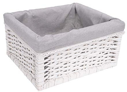 HERSIG - Pongotodo Mimbre Natural | Cesta Mimbre Rectangular con Forro y Puntilla, sin Asas - 34,5 x 28,5 x 18 cm - Color Blanco