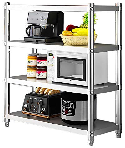 TFCFL Edelstahlregal Gastronomie 4 Böden Schwerlastregal Lagerregal 50kg küchenregale standregal 120 x 40 x 150 cm Standing Shelf Rack (4 Böden)