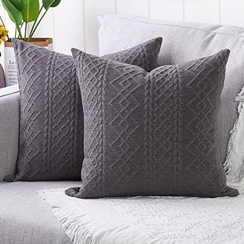 Yaertun 2er Set Superweichen Kissenbezüge Dekokissen Kissenbezug Sofakissen Dekorativ Couchkissen Kissenhülle Bezug Weich für Wohnzimmer Schlafzimmer 24x24 Inch, 60x60 cm Dunkelgrau