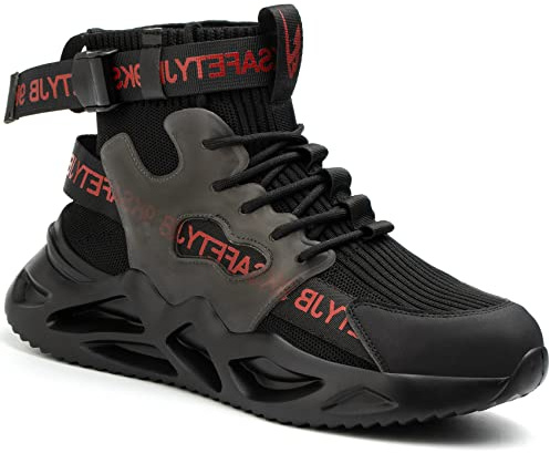 ORISTACO Steel Toe Safety High-cut Boot, Breathable Lightweight Smash-proof Industries Construction Work Shoes, 7719 Black 47