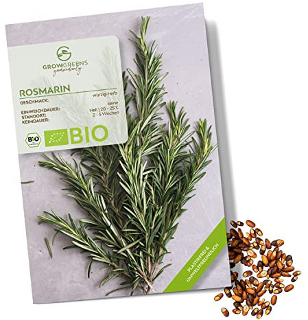 BIO Rosmarin Samen - Heilkräuter Saatgut aus biologischem Anbau ideal für den heimischen Kräutergarten, Balkon & Garten (40 Korn)