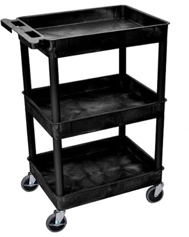 Luxor Storage Utility 3 Tier Rolling Storage Utility Cart With Wheels Heavy Duty Ideal For Garages - Rolling Cart Professional Use STC111-B