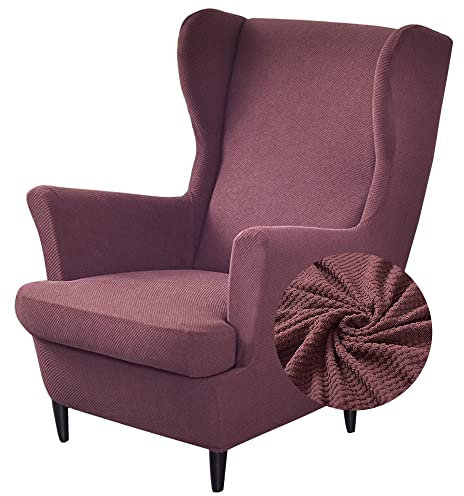 Highdi 2 Teilig Jacquard-Strickstoff Ohrensessel Überzug, Sessel-Überwürfe Ohrensessel Schonbezüge Bezug Sesselhusse Elastisch Stuhlbezug mit Armlehne Hohe Rückenlehne Universal (Braun)
