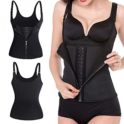 FDEETY Midjetränare för kvinnor, underbröstkorsett, dragkedja, midjeformare, figurformande bodysuit, sportkorsett, justerbar axelrem med 3 rader krokar, svart, XXL