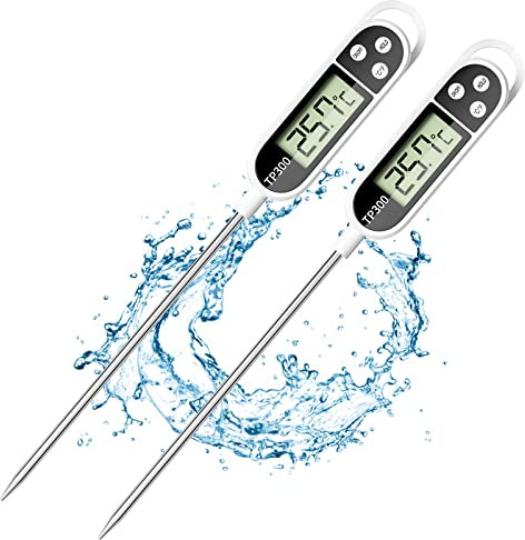 Firschoie 2 piezas Termómetro digital para cocina, Termómetro para cocinar a la parrilla con sonda larga, Precisión de la sonda alimentaria de 0,1°C, Termómetro de cocina para cocinar, hornear y asar