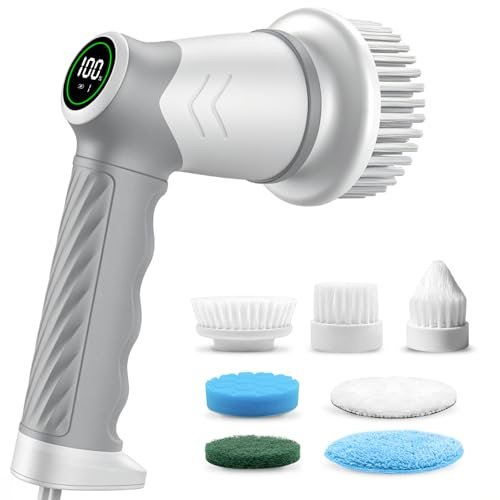 DAESUNG Electric Spin Scrubber, New Electric Bathroom Brush with 6 Replaceable Heads, Power Scrubber with LED Display, Electric Scrubbers for Cleaning Shower, Tile, Grout, Sink